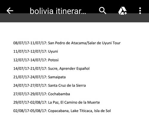 bolivia itinerary